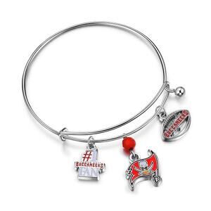 NFL Buccaneers Bracelet 3 Charm Womens Silver jewelry Tampa Bay Bangle Bead